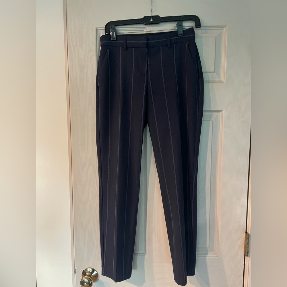 Navy pinstripe columnist ankle express pants